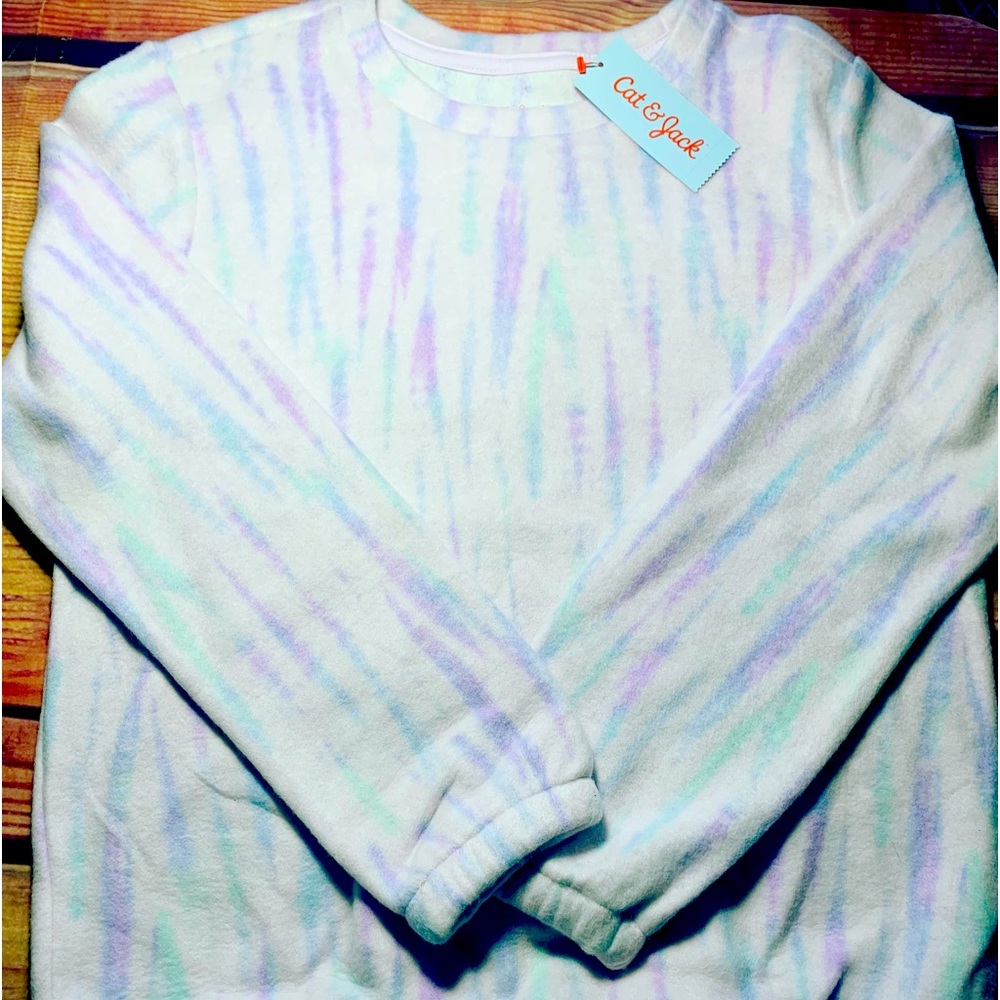 Little girls tiger striped fleece sweatshirt.